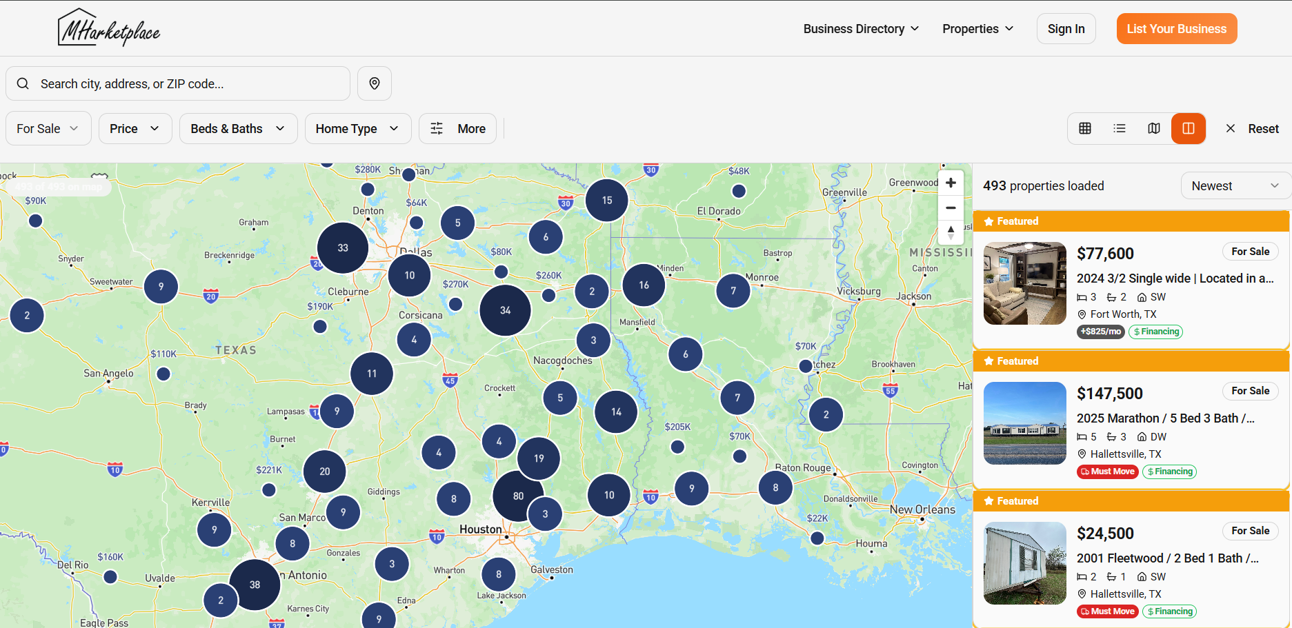Listings split view